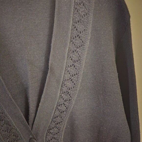 Moda Made In Italy Black Wool Blend Long Line V Neck Cardigan Sweater Size XL - Picture 5 of 7